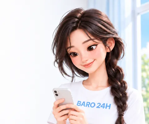 밝게 웃으며 상담을 안내하는 20대 여성 3D 인물